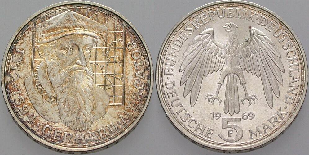 5 Deutsche Mark 1969 J. 400 Vorzüglich - Stempelglanz