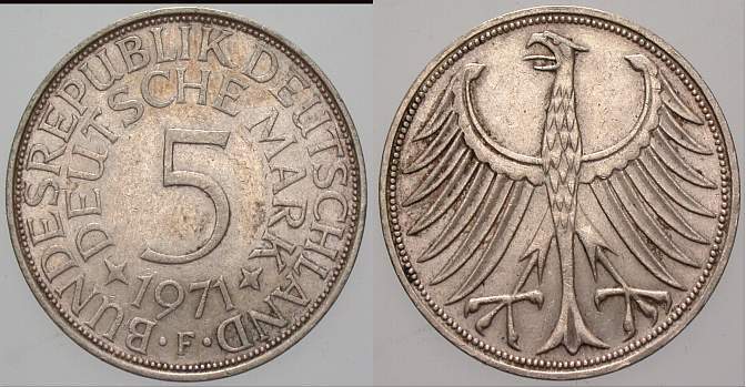 5 Deutsche Mark 1971 J. 387 Sehr schön/vorzüglich