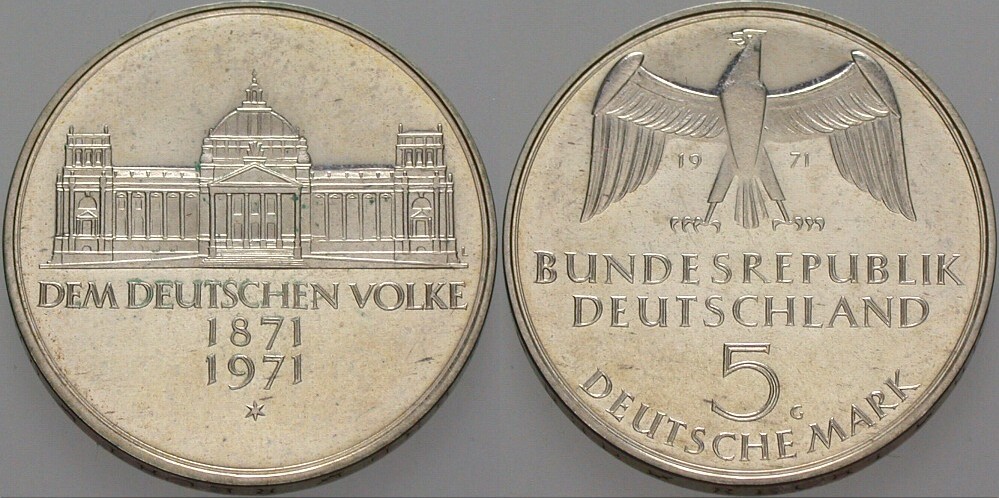 5 Deutsche Mark 1971 J. 409 Polierte Platte