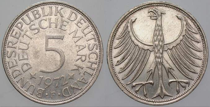 5 Deutsche Mark 1972 J. 387 Sehr schön/vorzüglich