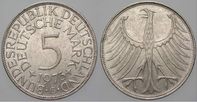 5 Deutsche Mark 1973 J. 387 Sehr schön/vorzüglich