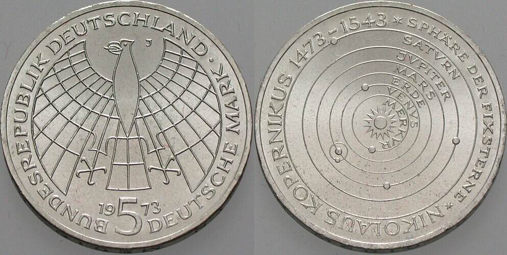 5 Deutsche Mark 1973 J. 411 Vorzüglich - Stempelglanz