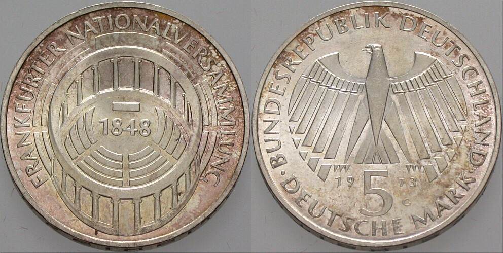 5 Deutsche Mark 1973 J. 412 Vorzüglich - Stempelglanz