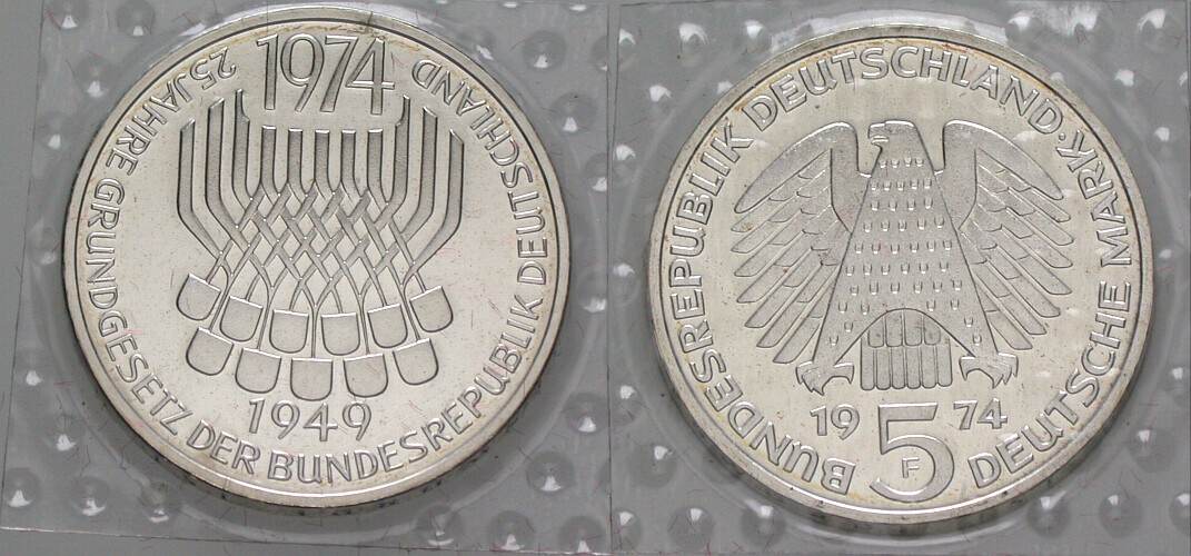5 Deutsche Mark 1974 J. 413 Polierte Platte