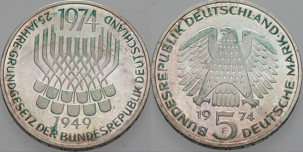 5 Deutsche Mark 1974 J. 413 Vorzüglich - Stempelglanz