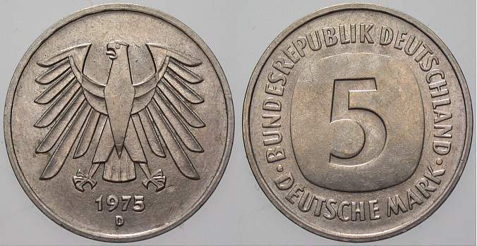 5 Deutsche Mark 1975 J. 415 Sehr schön
