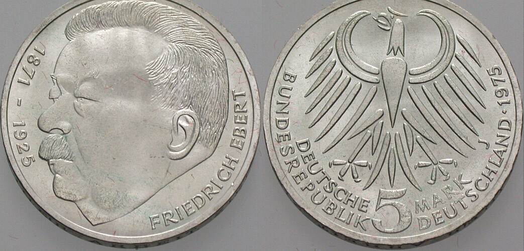 5 Deutsche Mark 1975 J. 416 Vorzüglich - Stempelglanz