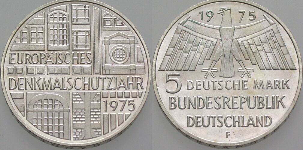 5 Deutsche Mark 1975 J. 417 Vorzüglich - Stempelglanz