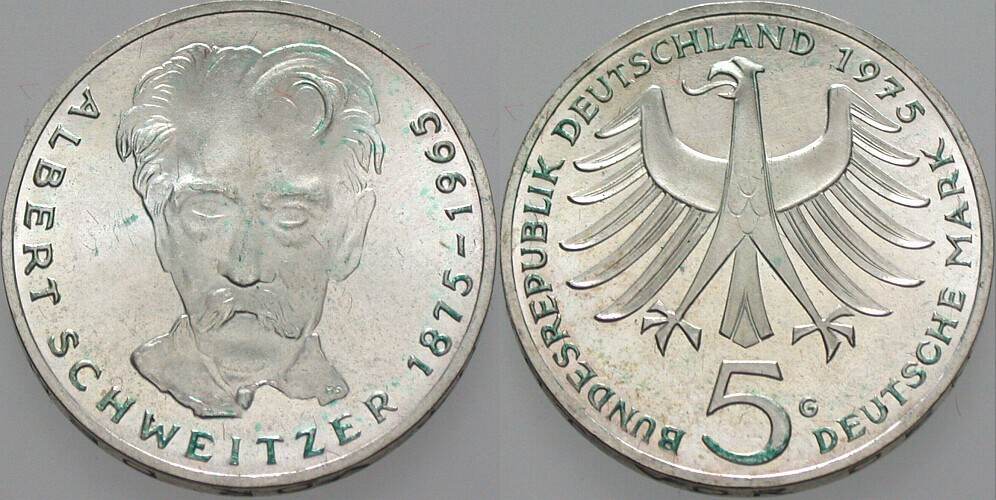 5 Deutsche Mark 1975 J. 418 Vorzüglich - Stempelglanz