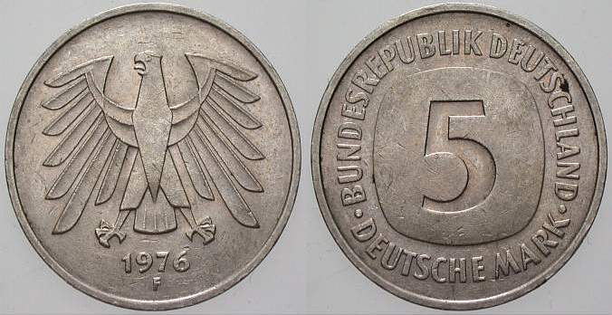 5 Deutsche Mark 1976 J. 415 Sehr schön