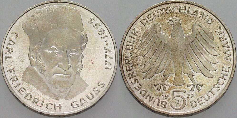 5 Deutsche Mark 1977 J. 420 Vorzüglich - Stempelglanz