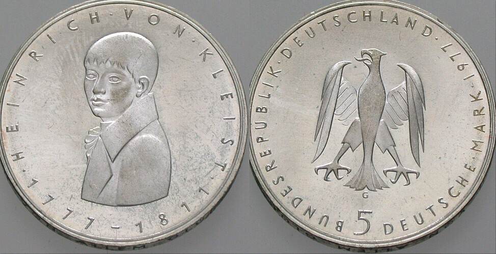 5 Deutsche Mark 1977 J. 421 Vorzüglich - Stempelglanz