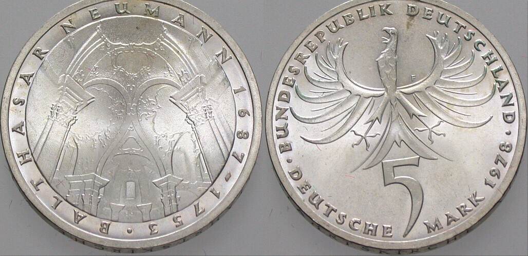 5 Deutsche Mark 1978 J. 423 Vorzüglich - Stempelglanz