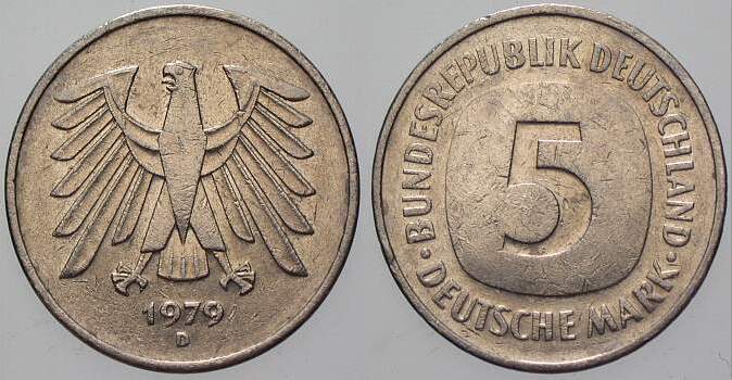 5 Deutsche Mark 1979 J. 415 Sehr schön