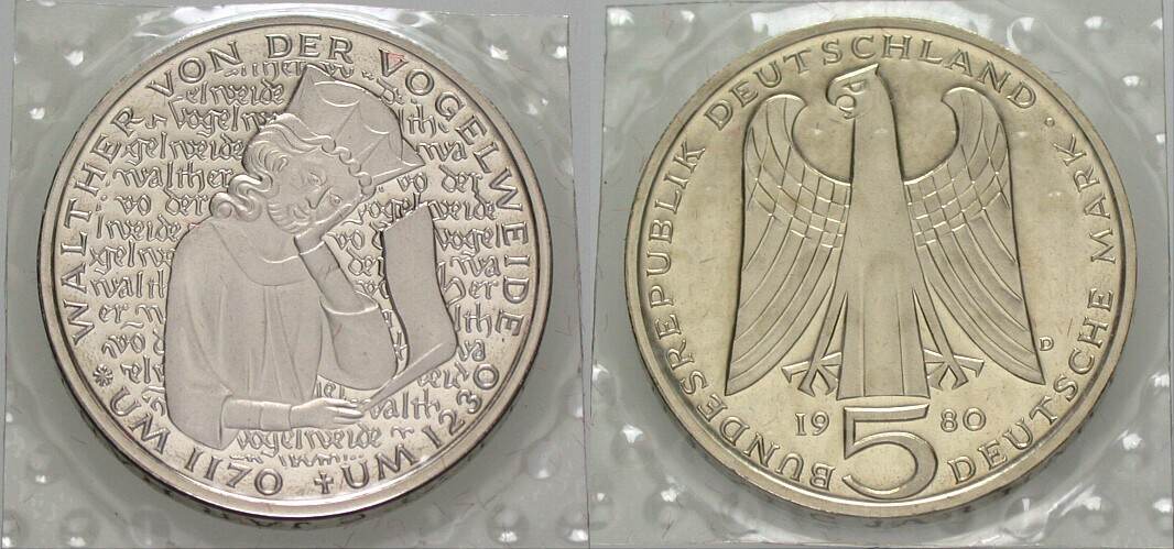 5 Deutsche Mark 1980 J. 427 Polierte Platte