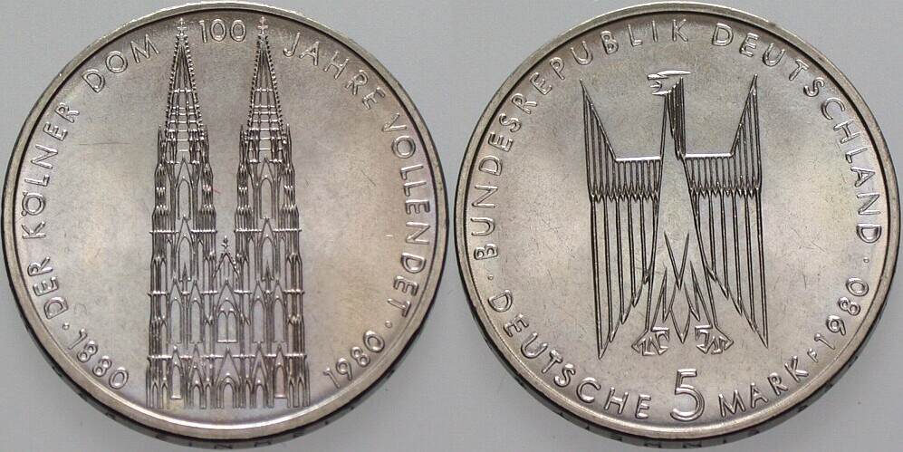 5 Deutsche Mark 1980 J. 428 Vorzüglich - Stempelglanz
