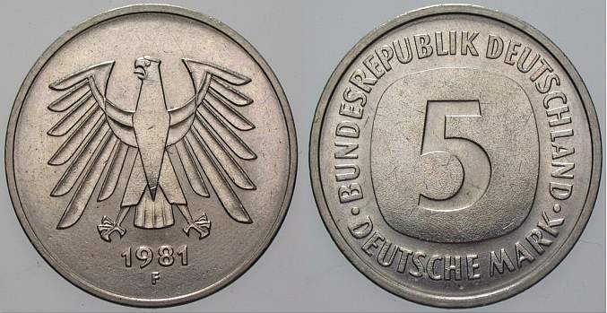 5 Deutsche Mark 1981 J. 415 Sehr schön