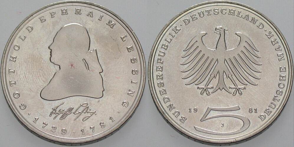 5 Deutsche Mark 1981 J. 429 Vorzüglich - Stempelglanz
