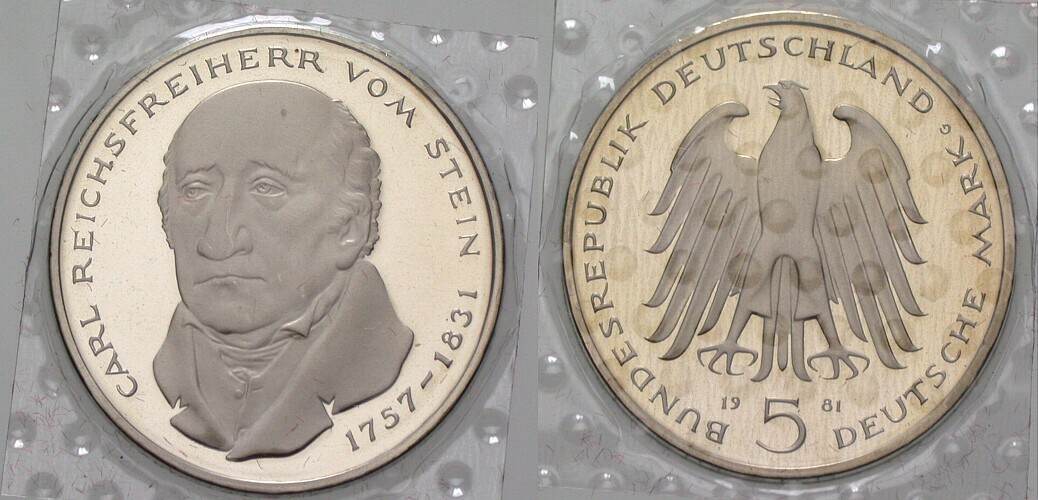 5 Deutsche Mark 1981 J. 430 Polierte Platte