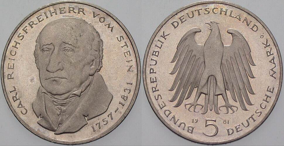 5 Deutsche Mark 1981 J. 430 Vorzüglich - Stempelglanz