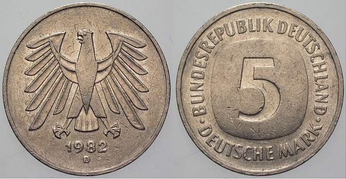 5 Deutsche Mark 1982 J. 415 Sehr schön