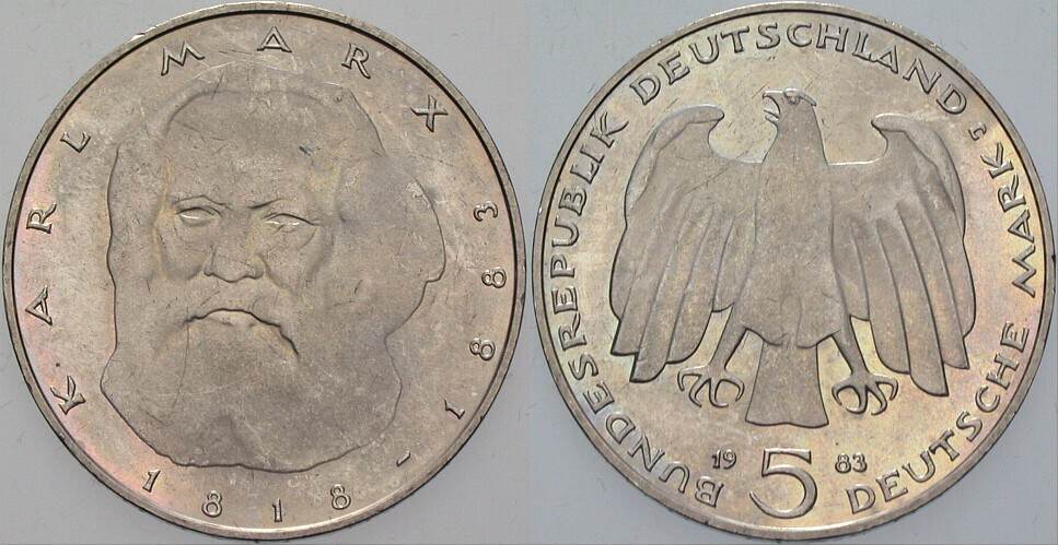 5 Deutsche Mark 1983 J. 433 Vorzüglich - Stempelglanz