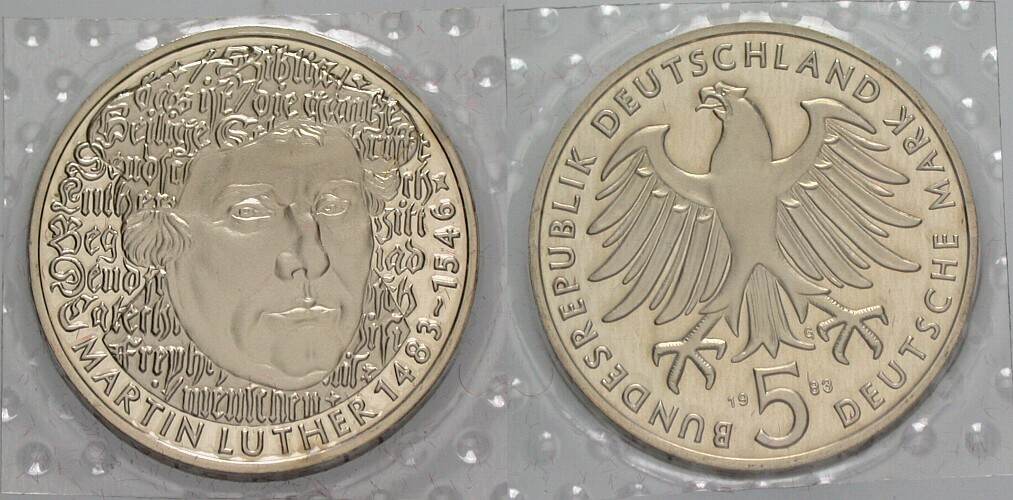 5 Deutsche Mark 1983 J. 434 Polierte Platte