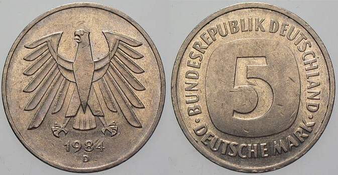 5 Deutsche Mark 1984 J. 415 Sehr schön