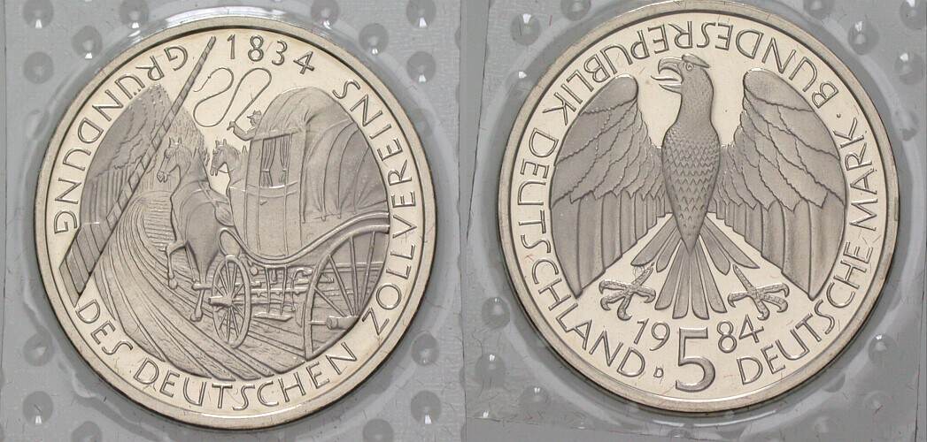 5 Deutsche Mark 1984 J. 435 Polierte Platte