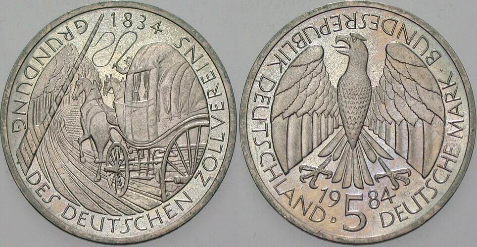5 Deutsche Mark 1984 J. 435 Vorzüglich - Stempelglanz