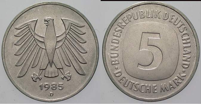 5 Deutsche Mark 1985 J. 415 Sehr schön
