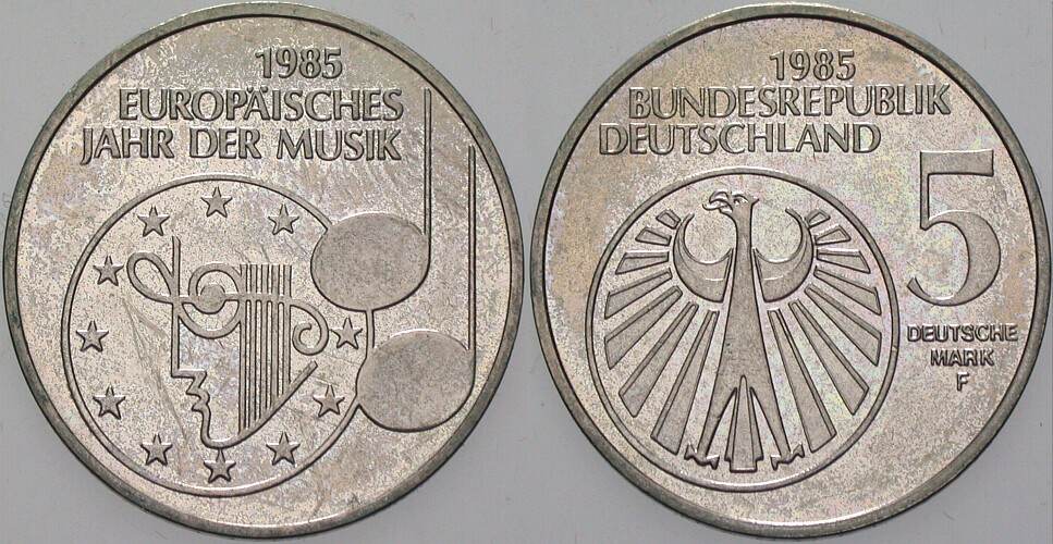 5 Deutsche Mark 1985 J. 438 Vorzüglich - Stempelglanz