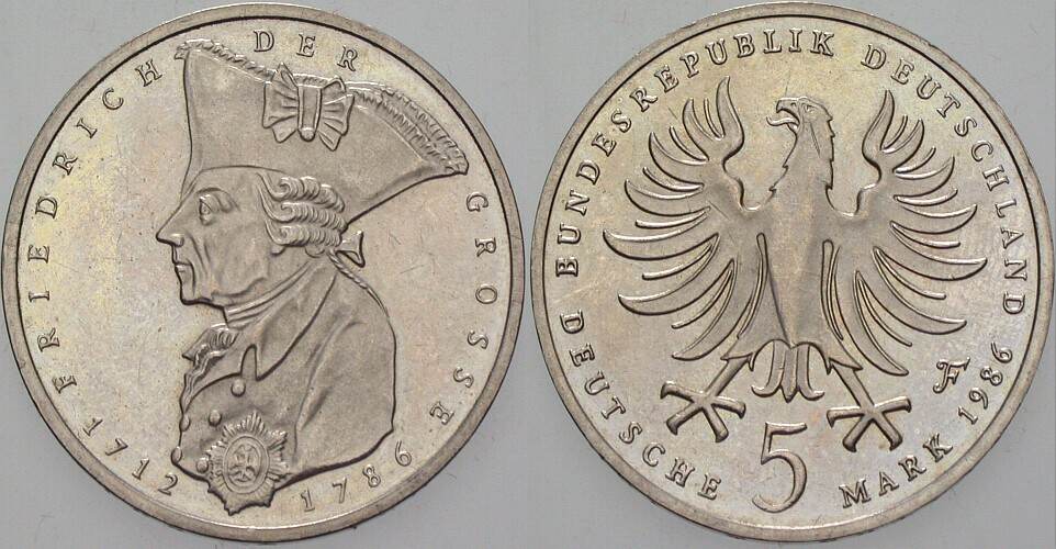 5 Deutsche Mark 1986 J. 440 Vorzüglich - Stempelglanz