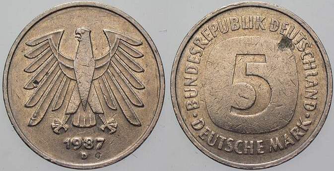 5 Deutsche Mark 1987 J. 415 Sehr schön