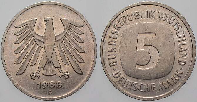 5 Deutsche Mark 1988 J. 415 Sehr schön