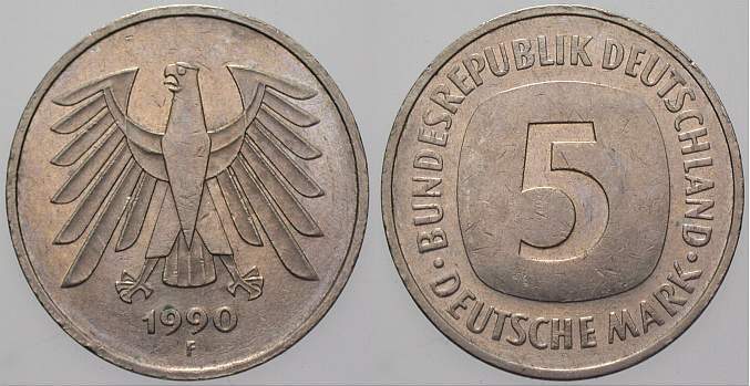 5 Deutsche Mark 1990 J. 415 Sehr schön
