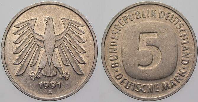 5 Deutsche Mark 1991 J. 415 Sehr schön