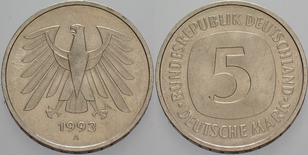 5 Deutsche Mark 1993 J. 415 Sehr schön
