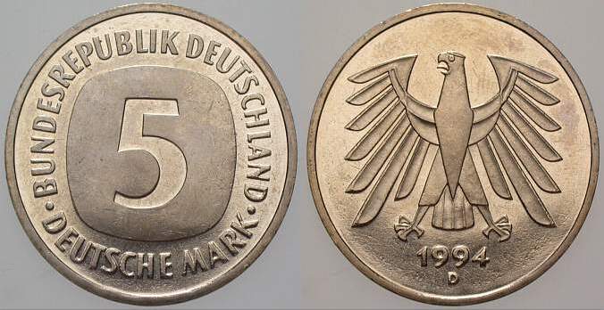 5 Deutsche Mark 1994 J. 415 Sehr schön