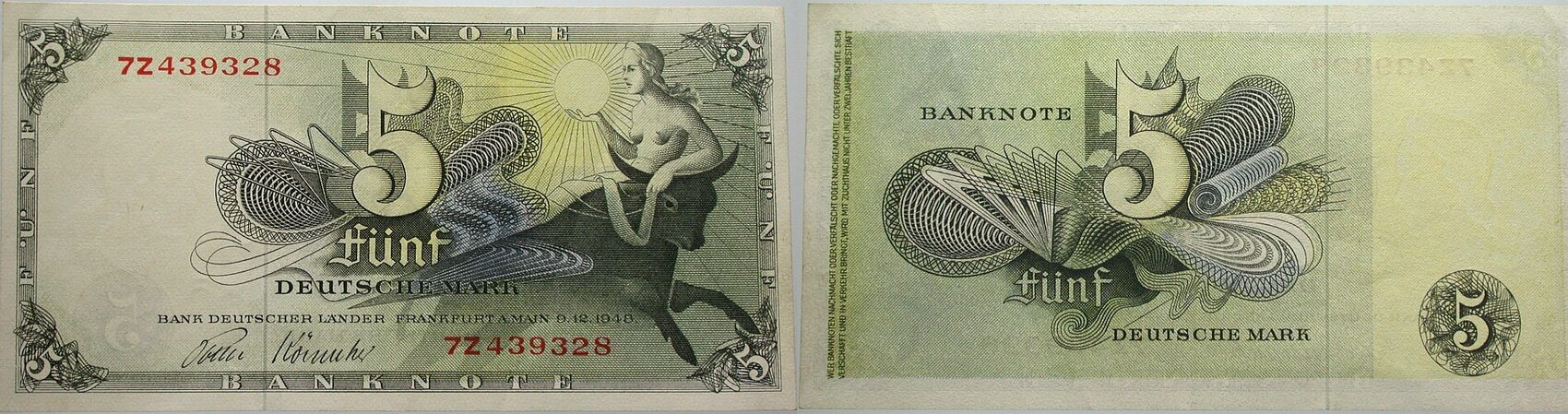 5 Deutsche Mark 9.12.1948 Rosenberg 252 c Fast kassenfrisch