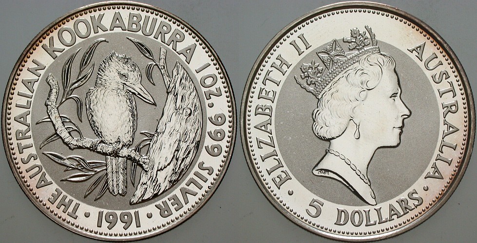 5 Dollar 1991 Fast Stempelglanz