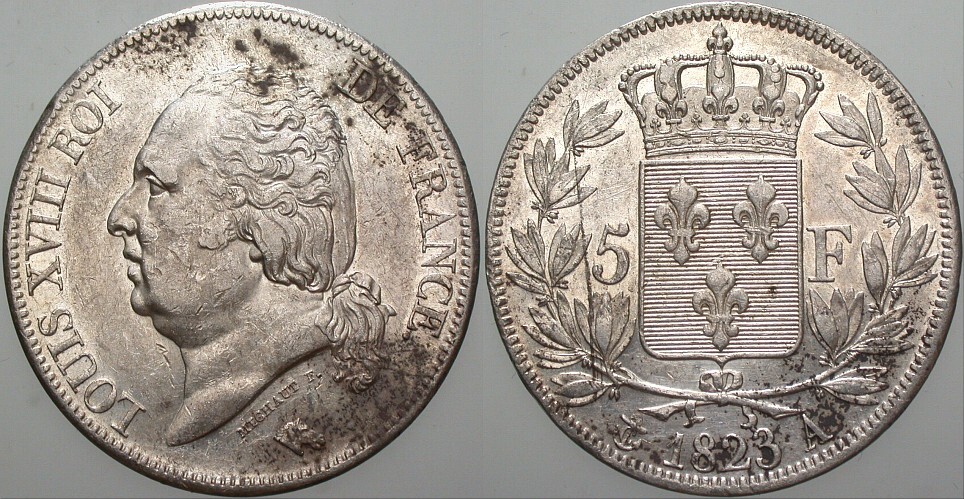 5 Francs 1823 Gadoury 614 Etwas Belag, sehr schön - vorzüglich