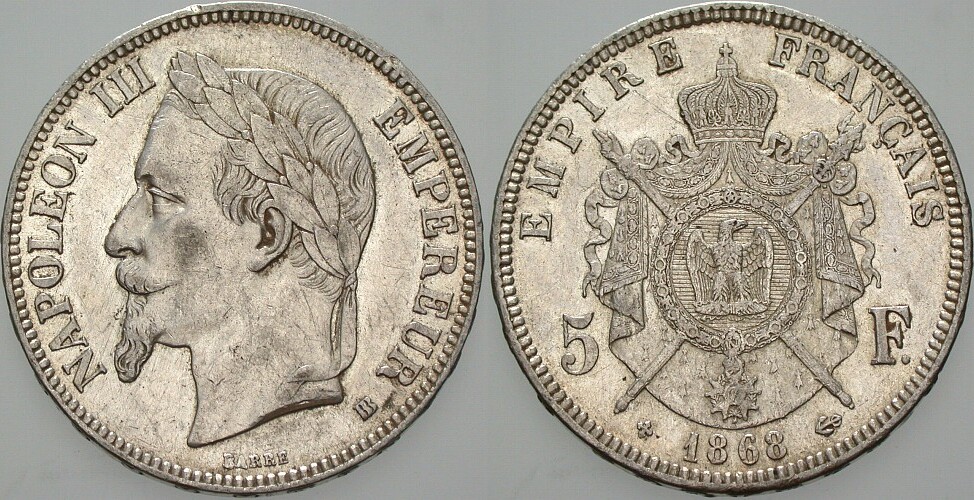5 Francs 1868 Gadoury 739 Fast vorzüglich