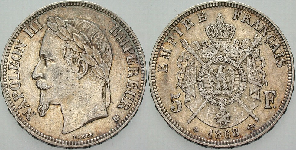 5 Francs 1868 Gadoury 739 Patina, sehr schön - vorzüglich