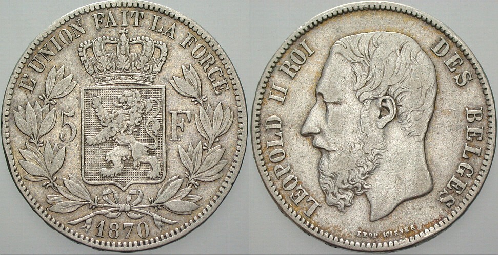 5 Francs 1870 KM. 24 Randfehler, sehr schön
