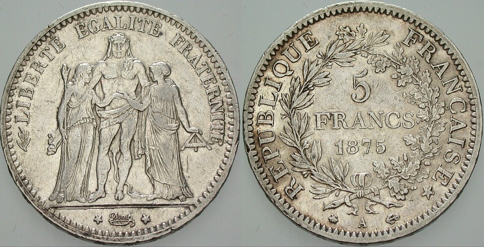 5 Francs 1875 Gadoury 745 a Gutes sehr schön