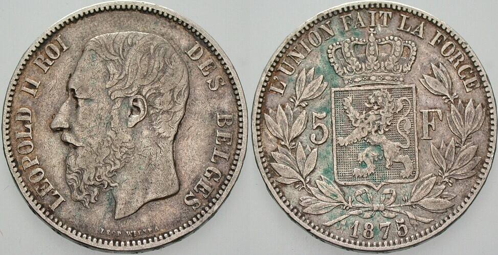 5 Francs 1875 KM. 24 Sehr schön
