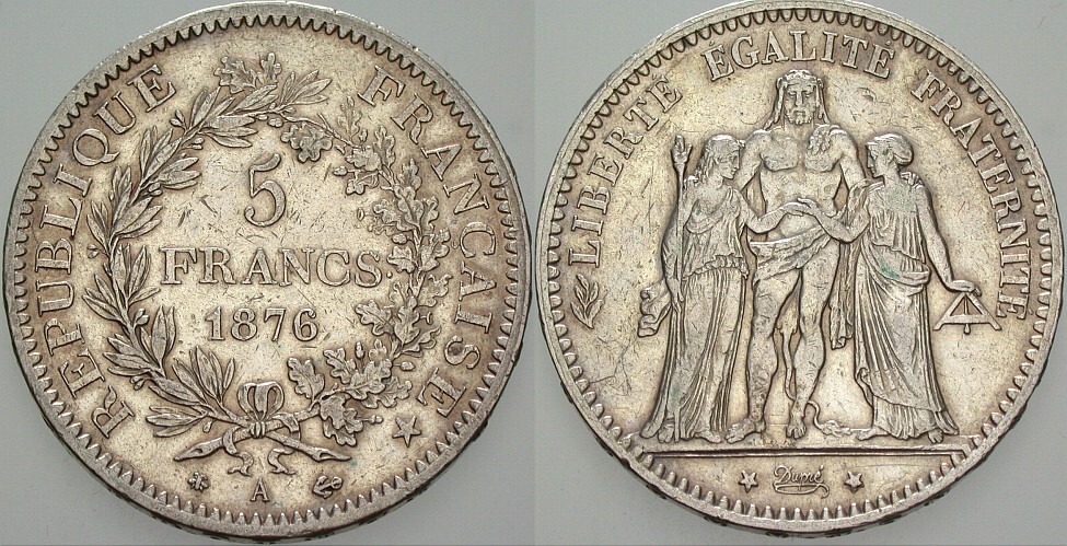 5 Francs 1876 Gadoury 745 a Sehr schön