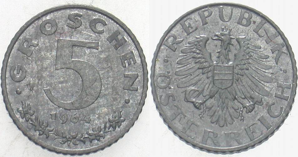 5 Groschen 1964  Patina, vorzüglich - Stempelglanz