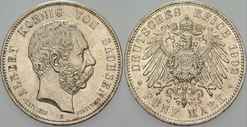 5 Mark 1902 J. 128 Patina, wz. Kratzer, vorzüglich +